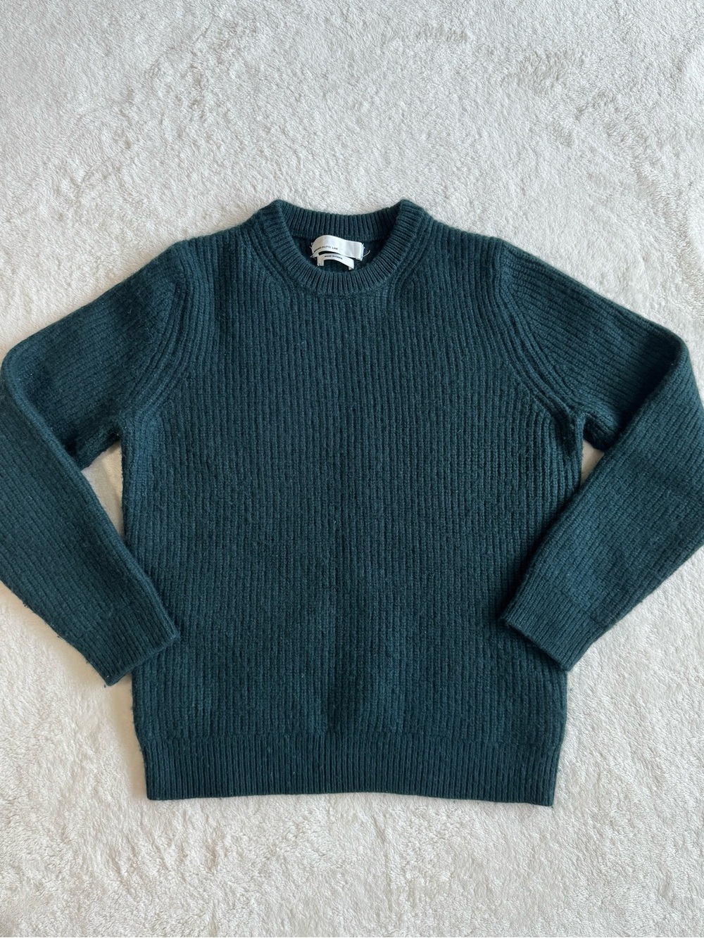 Massimo Dutti LAB Green Ribbed Wool-Cotton Crewneck Womens' Sweater